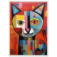 Cubist Cat Portrait in Vibrant Blue and Orange – Artistic Feline Artwork - Vibrantwalls