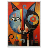 Cubist Cat Artwork in Blue and Orange - Unique Art Piece for Cat Lovers - Vibrantwalls