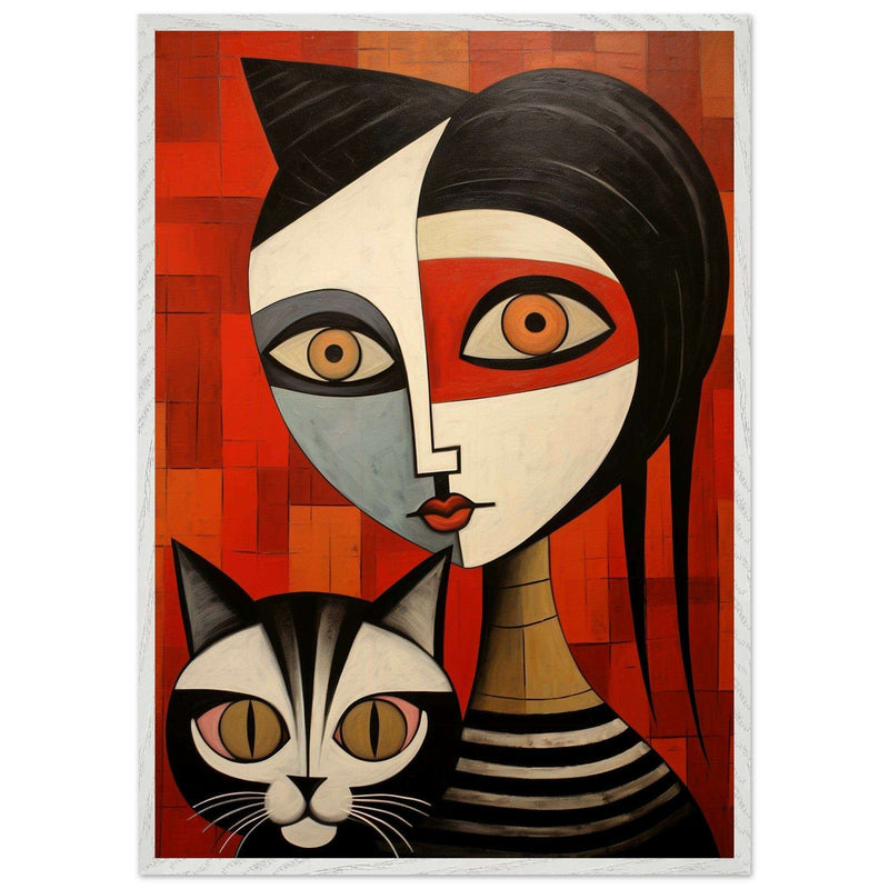 Cubist Muse Feline Companion Bold Abstract - Vibrantwalls