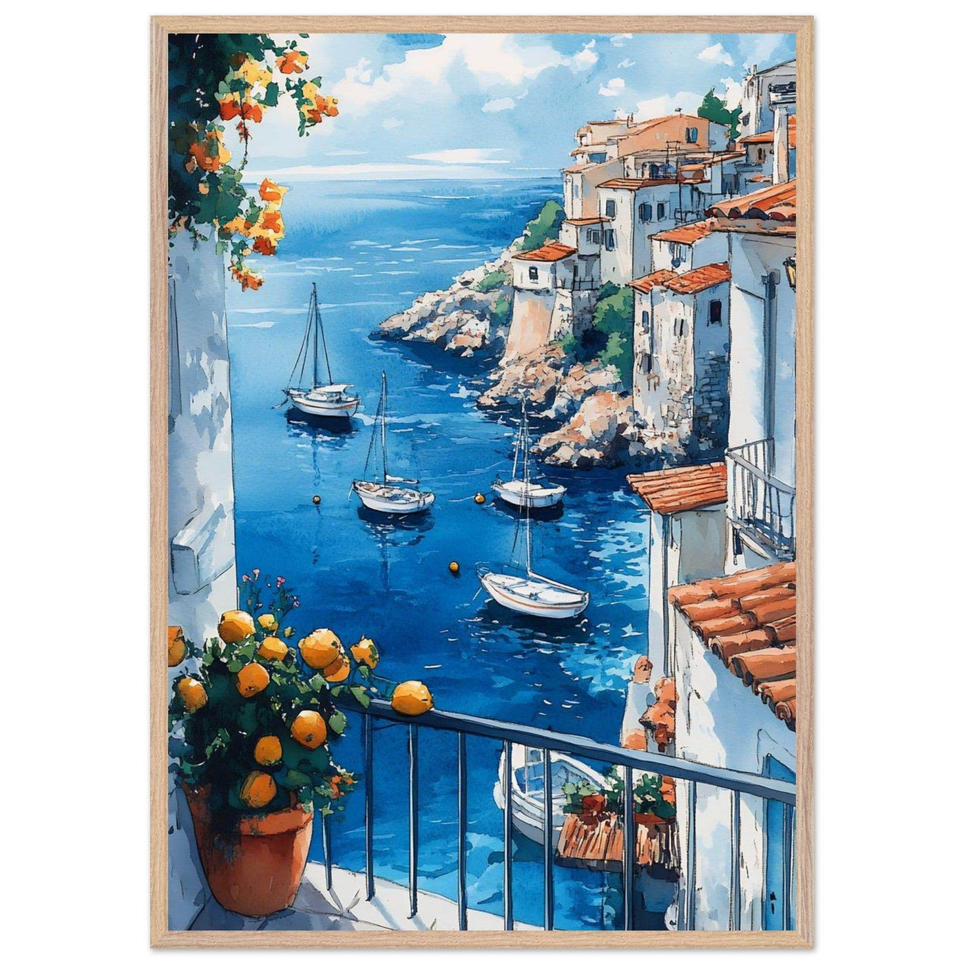 Amalfi Coast Italian Seascape: Serenity with Lush Lemons - Vibrantwalls