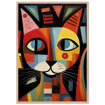 Cubist Cat Abstract Art in Blue and Orange Geometric Design - Vibrantwalls