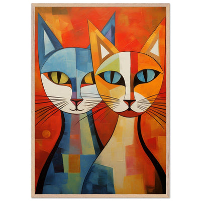 Cubist Cat Abstract Blue Orange Minimalist Design - Vibrantwalls