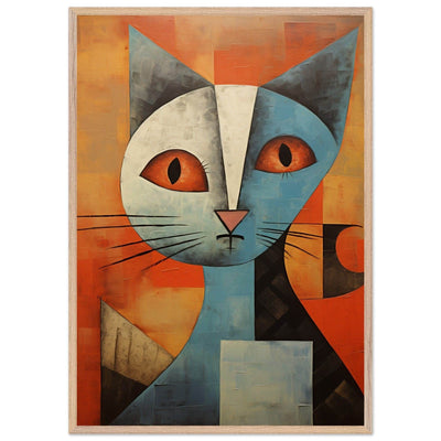 Cubist Cat Print - Abstract Blue and Orange Vibrant Wall Art - Vibrantwalls