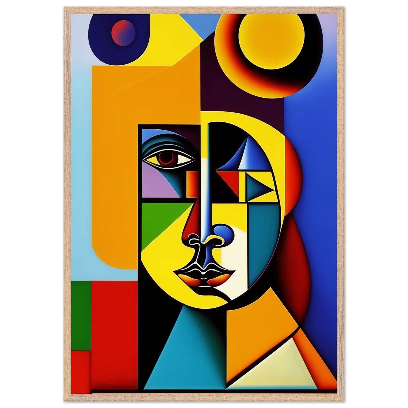 Cubist Cat Painting - Blue Orange Feline Portrait - Vibrantwalls