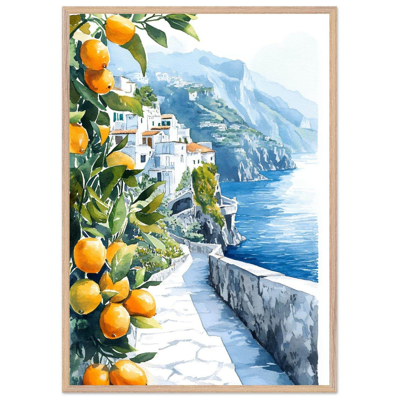 Amalfi Coast Lemon Grove Watercolor - Vibrantwalls