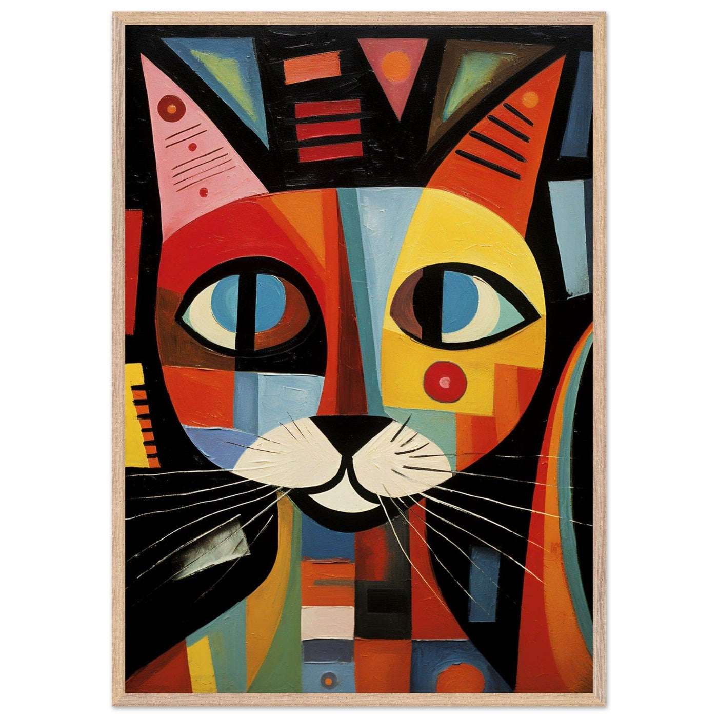 Cubist Cat Abstract Art in Blue and Orange Geometric Design - Vibrantwalls