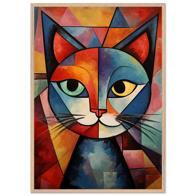 Cubist Cat Art - Abstract Blue Orange Modern Feline Print - Vibrantwalls
