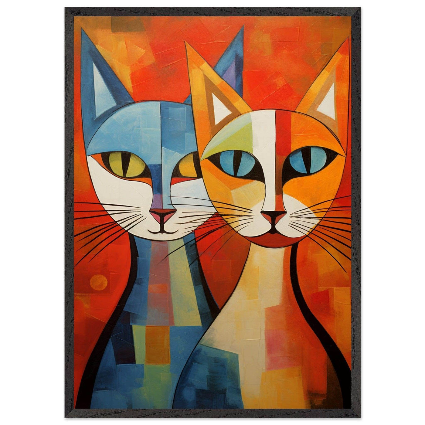 Cubist Cat Abstract Blue Orange Minimalist Design - Vibrantwalls