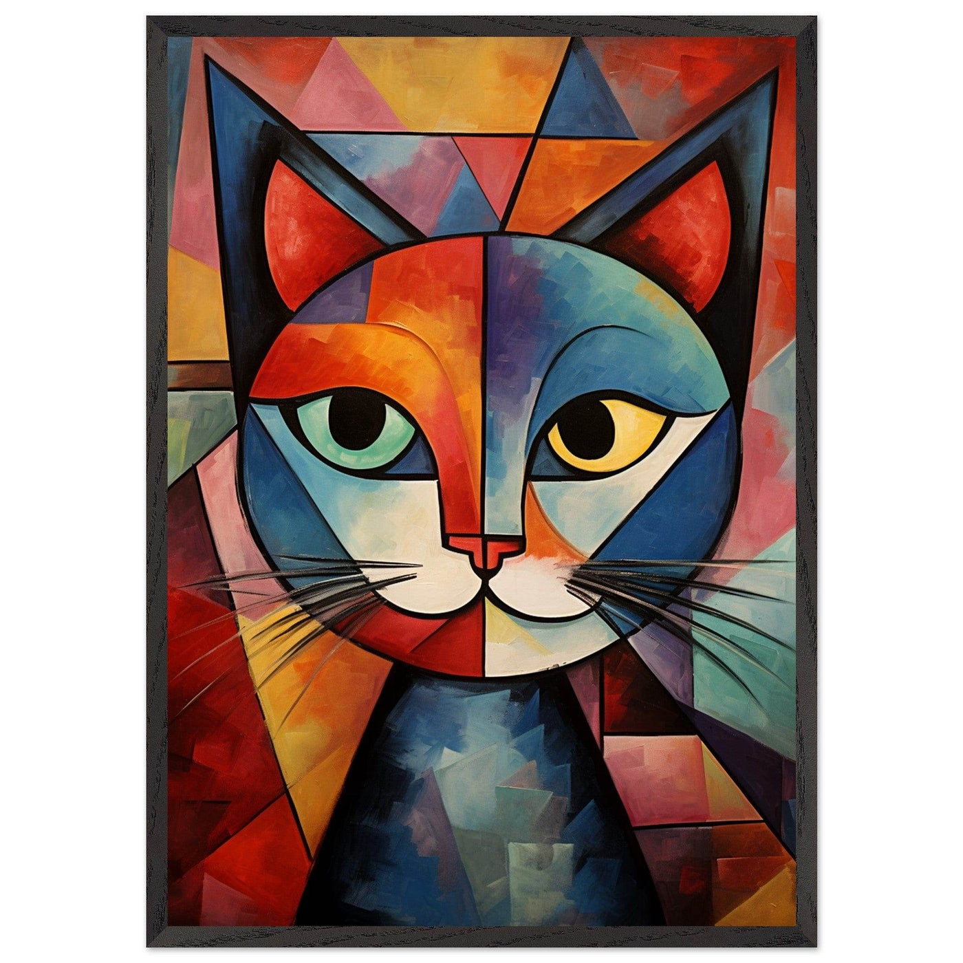 Cubist Cat Art - Abstract Blue Orange Modern Feline Print - Vibrantwalls