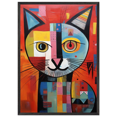 Cubist Cat Portrait in Vibrant Blue and Orange – Artistic Feline Artwork - Vibrantwalls