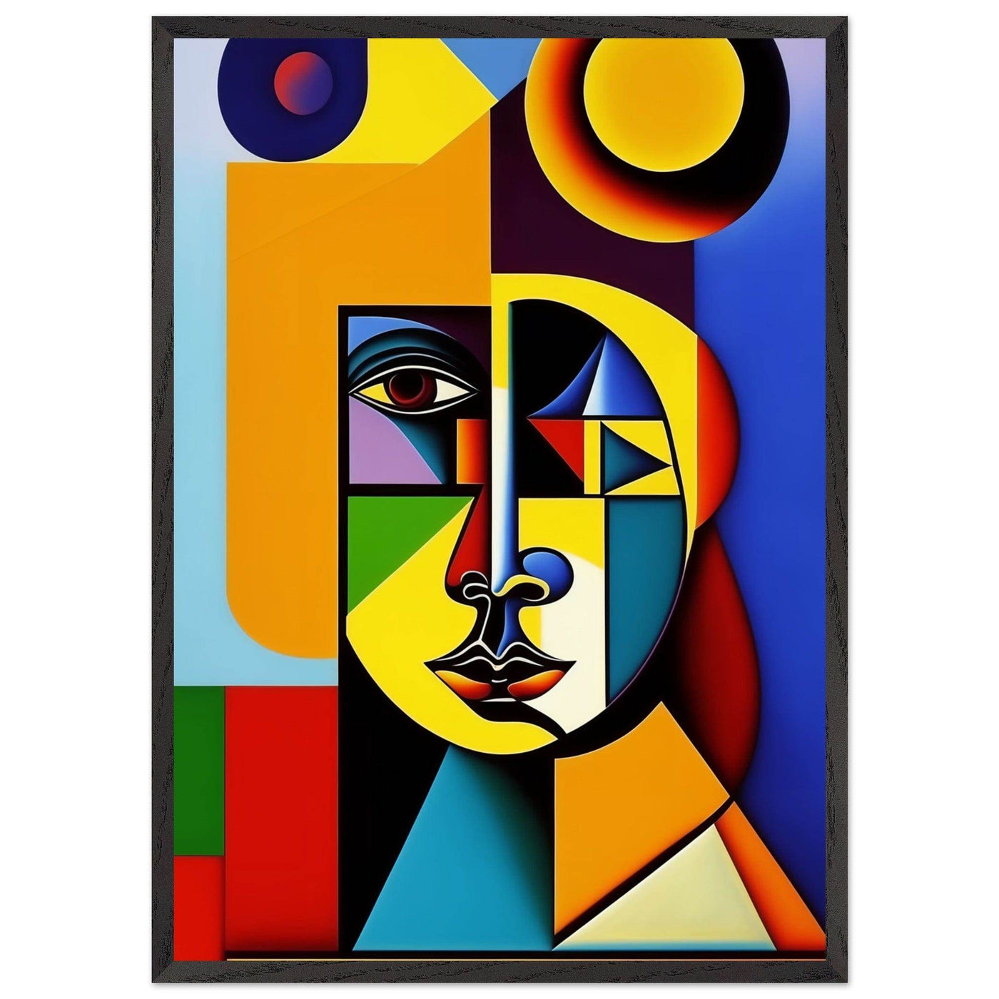Cubist Cat Painting - Blue Orange Feline Portrait - Vibrantwalls