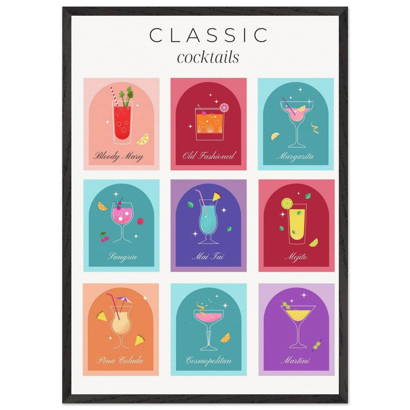Classic Cocktails Set Nine Drink Recipes - Vibrantwalls