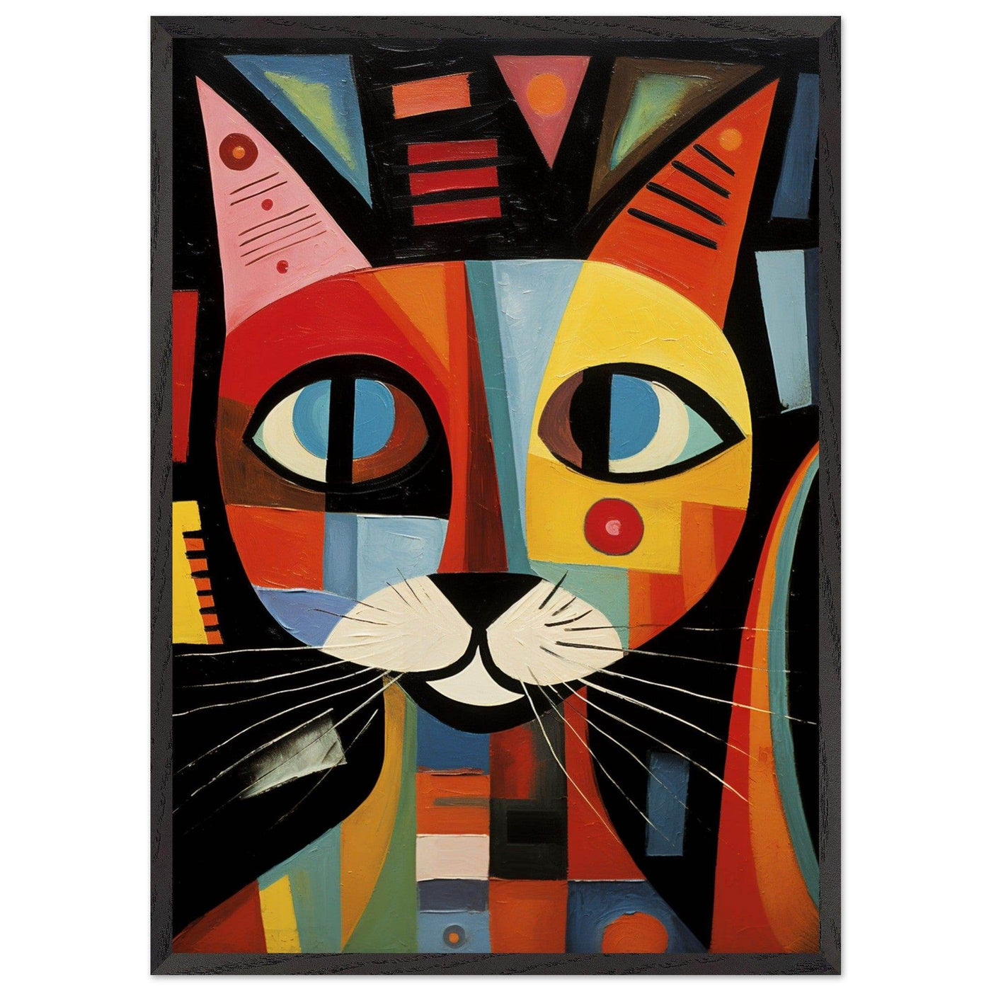 Cubist Cat Abstract Art in Blue and Orange Geometric Design - Vibrantwalls