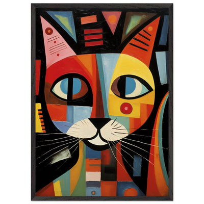 Cubist Cat Abstract Art in Blue and Orange Geometric Design - Vibrantwalls