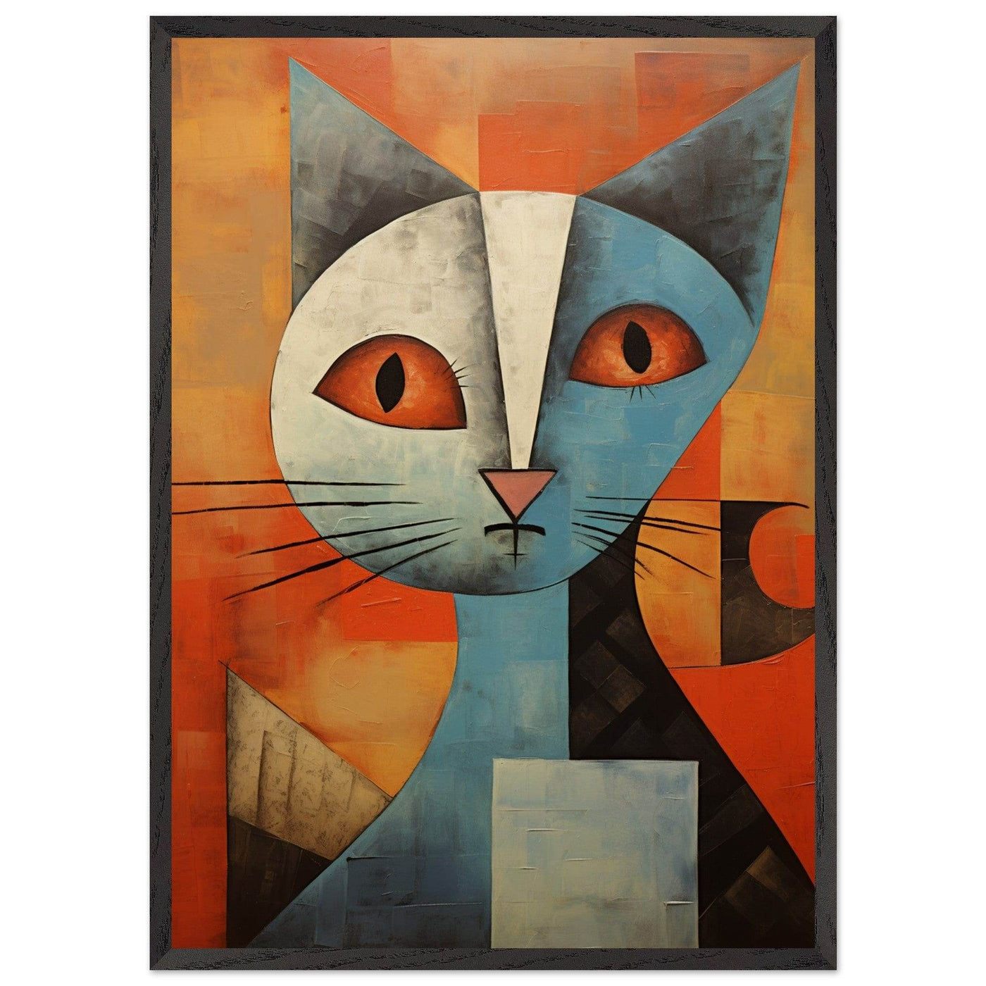 Cubist Cat Print - Abstract Blue and Orange Vibrant Wall Art - Vibrantwalls
