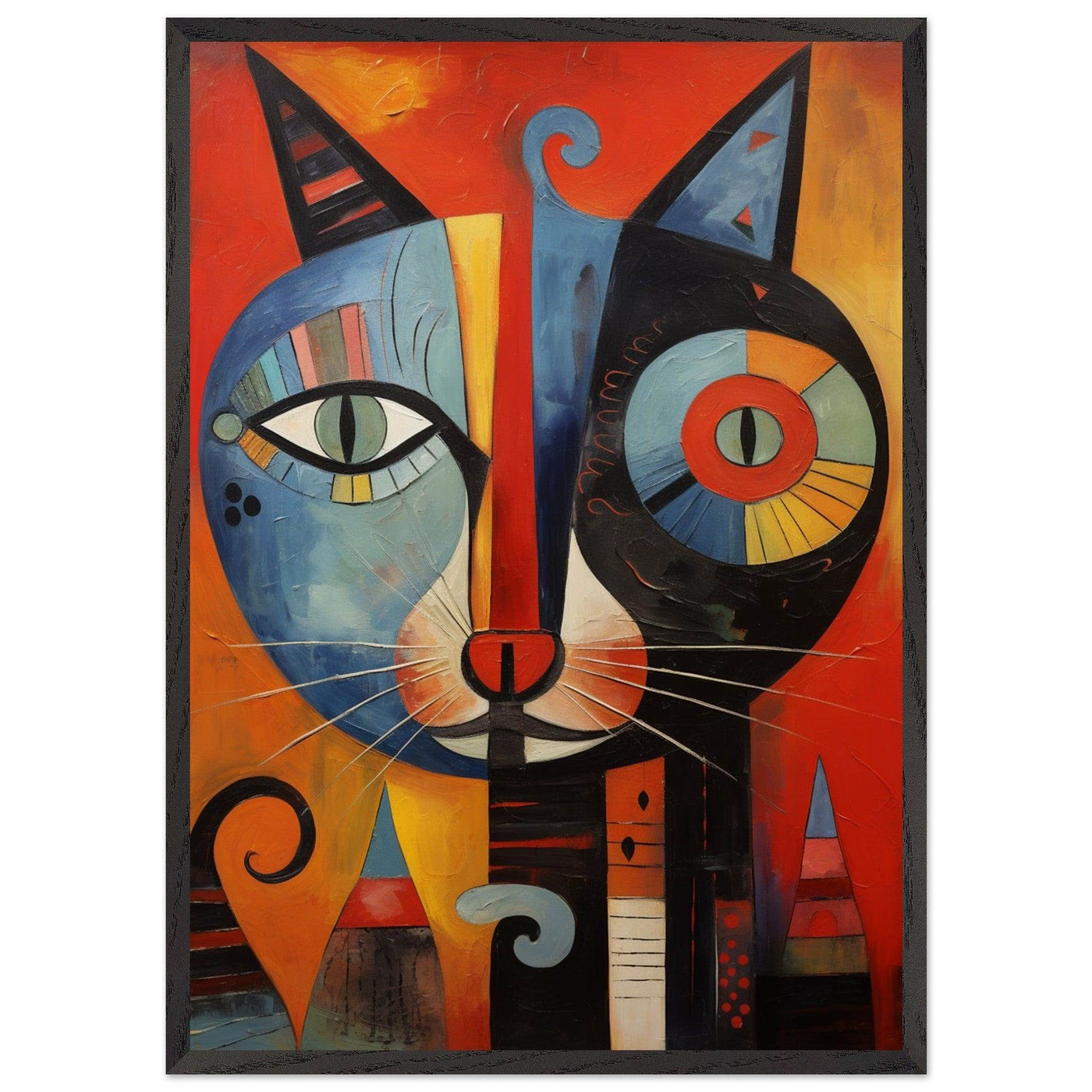 Cubist Cat Artwork in Blue and Orange - Unique Art Piece for Cat Lovers - Vibrantwalls