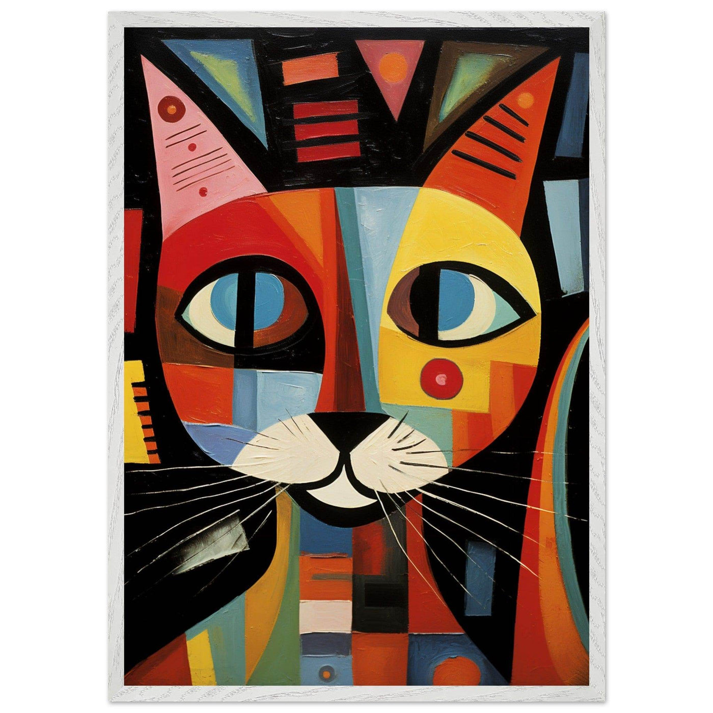 Cubist Cat Abstract Art in Blue and Orange Geometric Design - Vibrantwalls