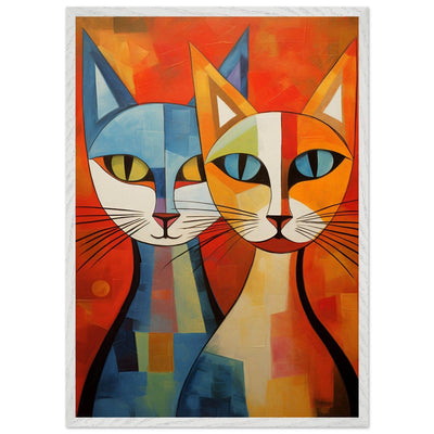 Cubist Cat Abstract Blue Orange Minimalist Design - Vibrantwalls
