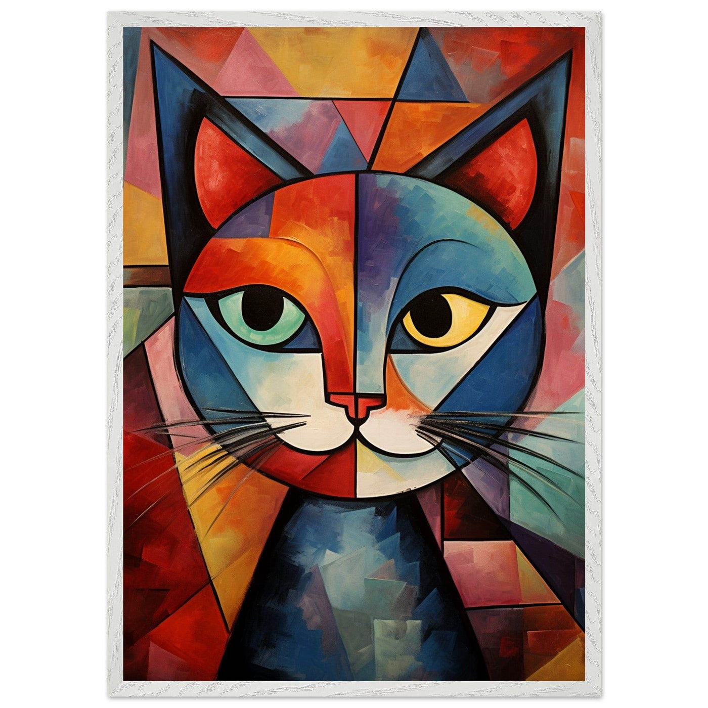 Cubist Cat Art - Abstract Blue Orange Modern Feline Print - Vibrantwalls