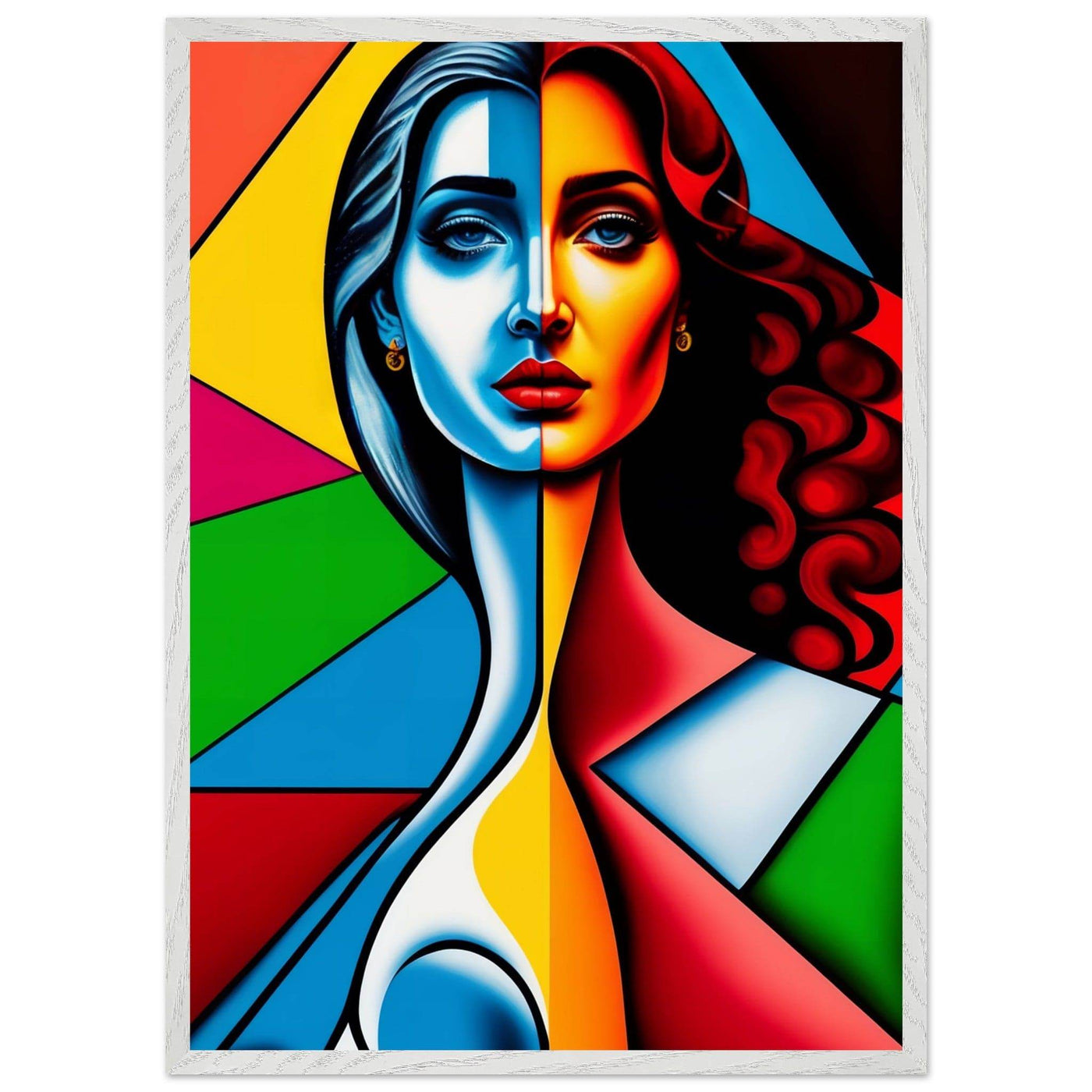 Cubist Woman Portrait Vibrant Split-Face Abstract - Vibrantwalls