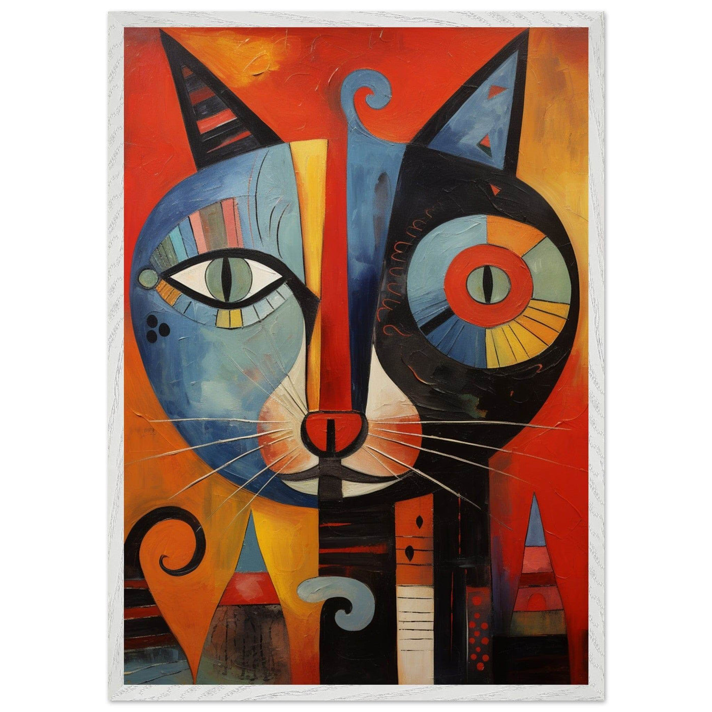 Cubist Cat Artwork in Blue and Orange - Unique Art Piece for Cat Lovers - Vibrantwalls