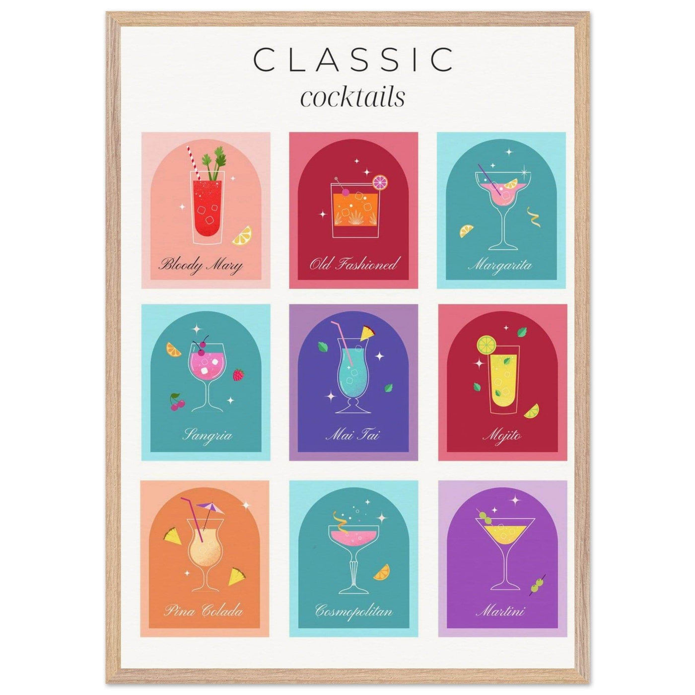 Classic Cocktails Set Nine Drink Recipes - Vibrantwalls
