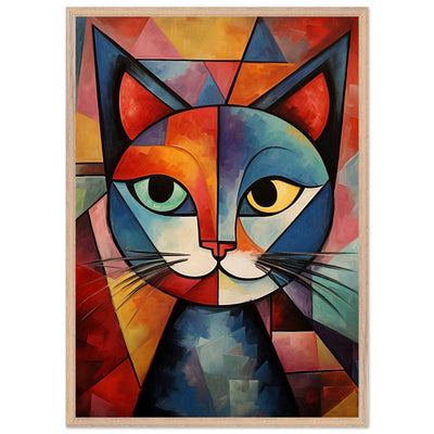 Cubist Cat Art - Abstract Blue Orange Modern Feline Print - Vibrantwalls