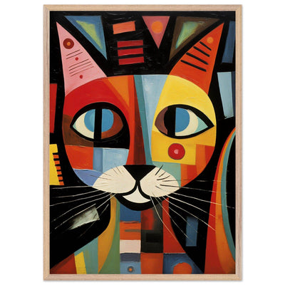Cubist Cat Abstract Art in Blue and Orange Geometric Design - Vibrantwalls