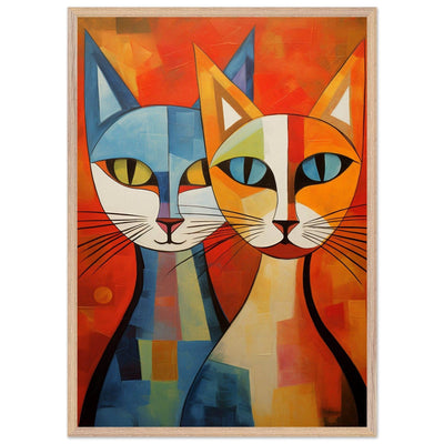 Cubist Cat Abstract Blue Orange Minimalist Design - Vibrantwalls