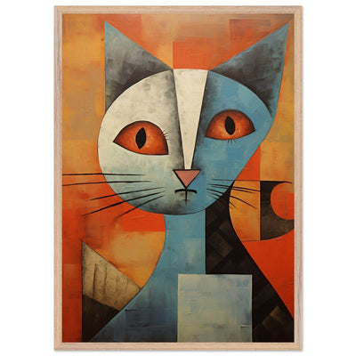 Cubist Cat Print - Abstract Blue and Orange Vibrant Wall Art - Vibrantwalls