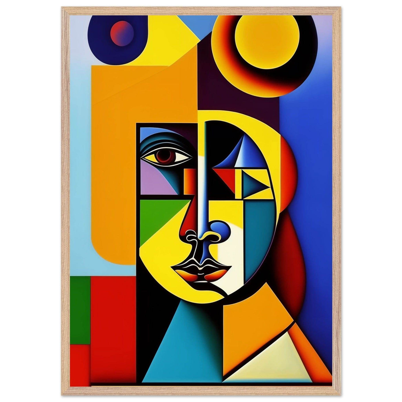 Cubist Cat Painting - Blue Orange Feline Portrait - Vibrantwalls