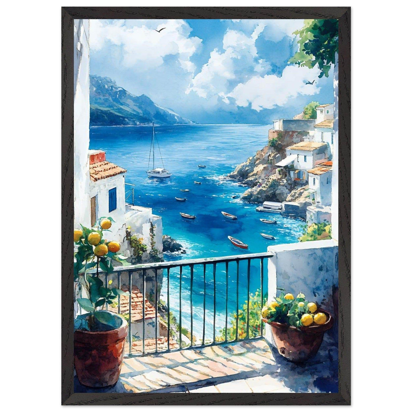 Mediterranean Balcony View Coastal Village Azure - Vibrantwalls