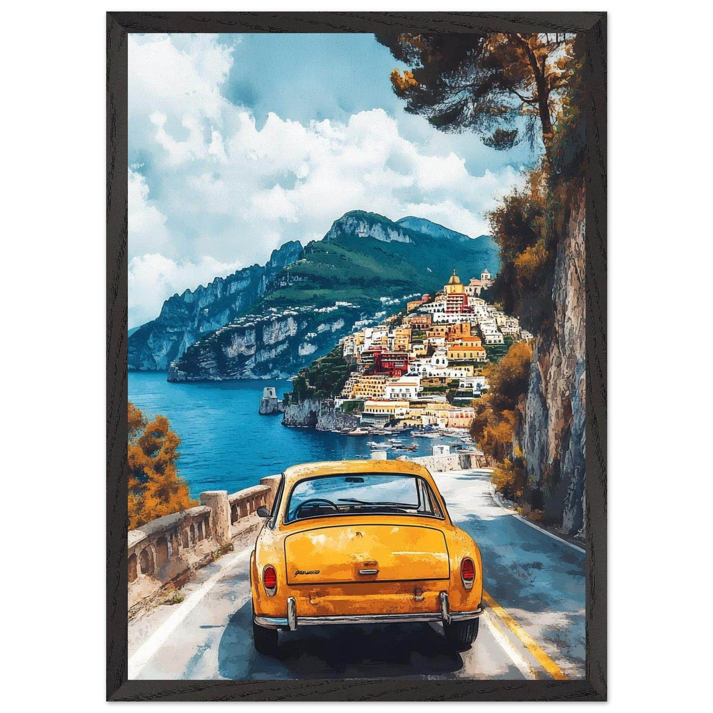 Vintage Italian Coastal View - Cliffside Village Art Print - Vibrantwalls