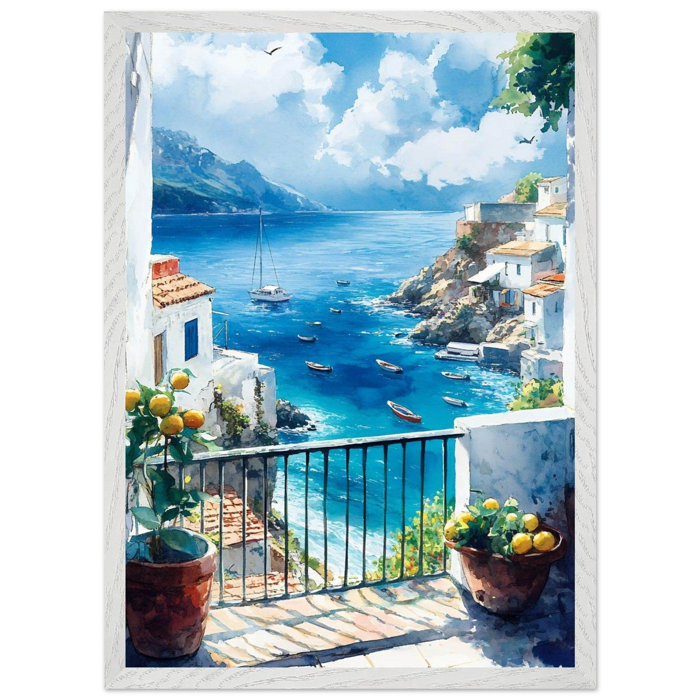 Mediterranean Balcony View Coastal Village Azure - Vibrantwalls