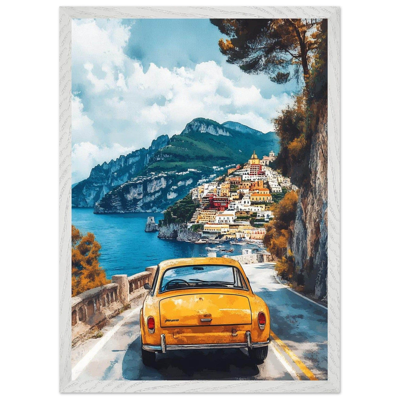 Vintage Italian Coastal View - Cliffside Village Art Print - Vibrantwalls