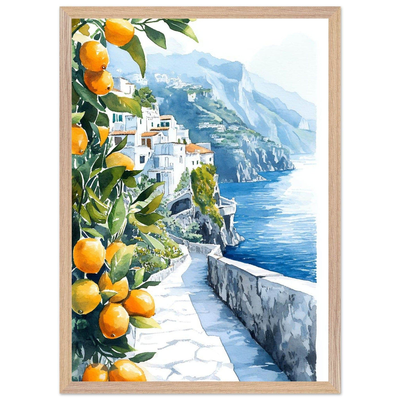 Amalfi Coast Lemon Grove Watercolor - Vibrantwalls