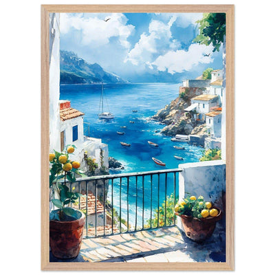 Mediterranean Balcony View Coastal Village Azure - Vibrantwalls