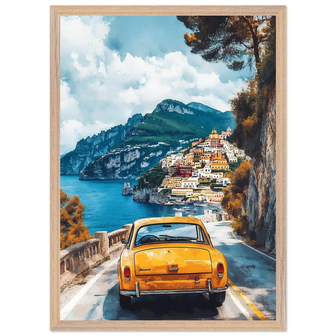 Vintage Italian Coastal View - Cliffside Village Art Print - Vibrantwalls