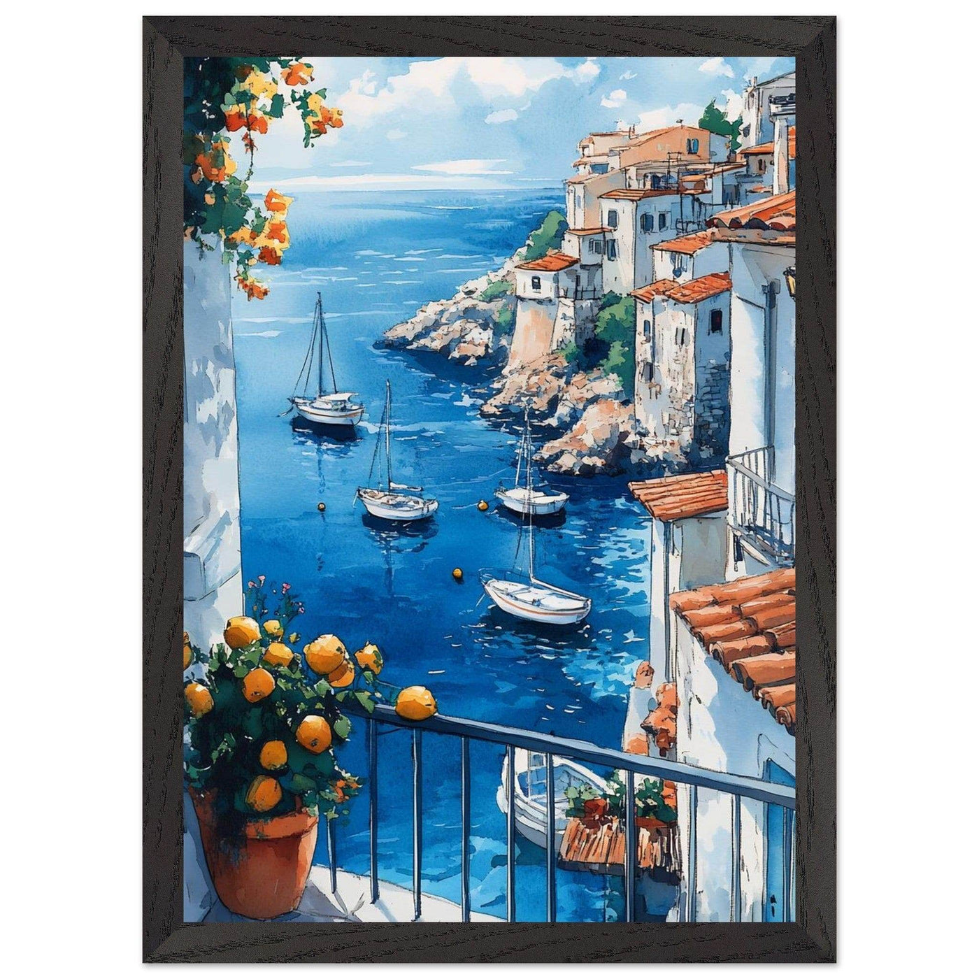 Amalfi Coast Italian Seascape: Serenity with Lush Lemons - Vibrantwalls