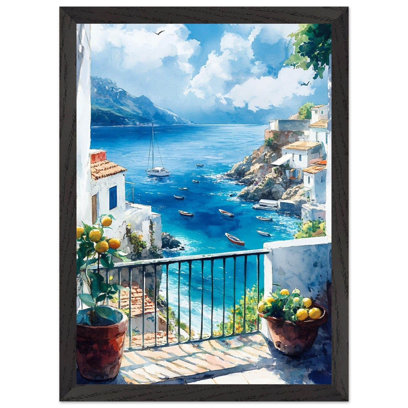 Mediterranean Balcony View Coastal Village Azure - Vibrantwalls