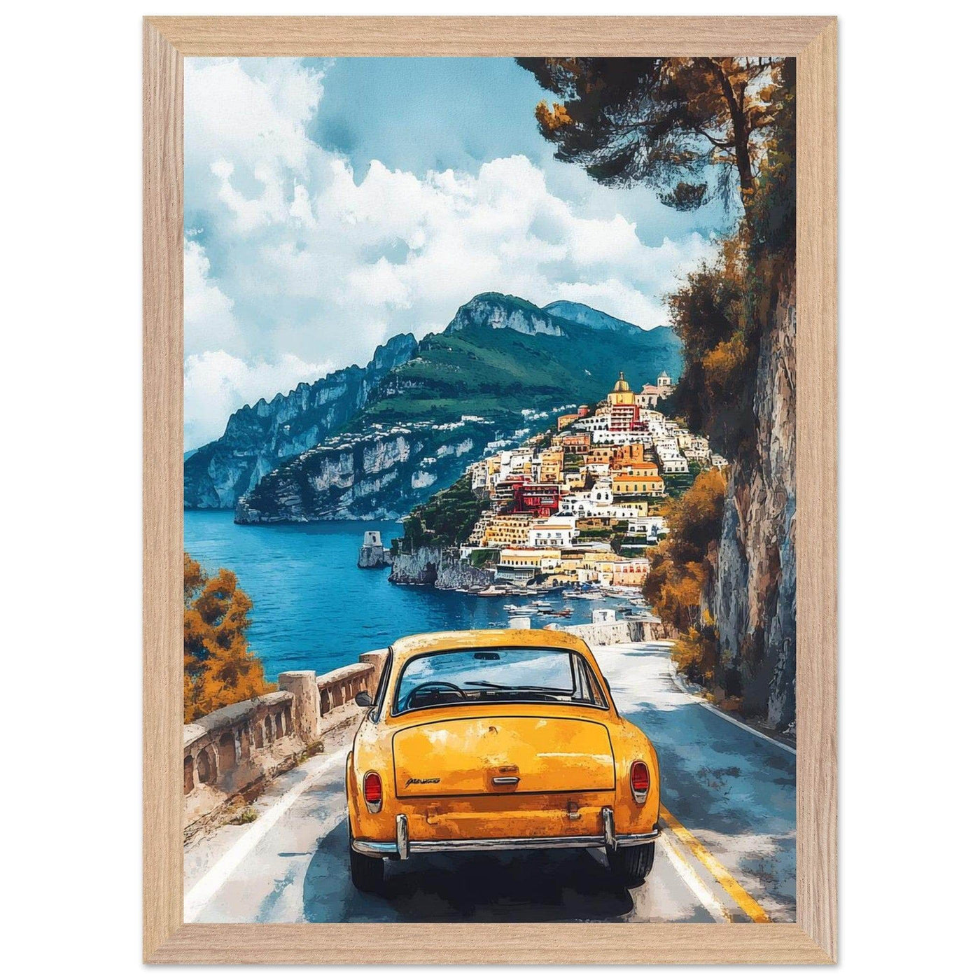 Vintage Italian Coastal View - Cliffside Village Art Print - Vibrantwalls