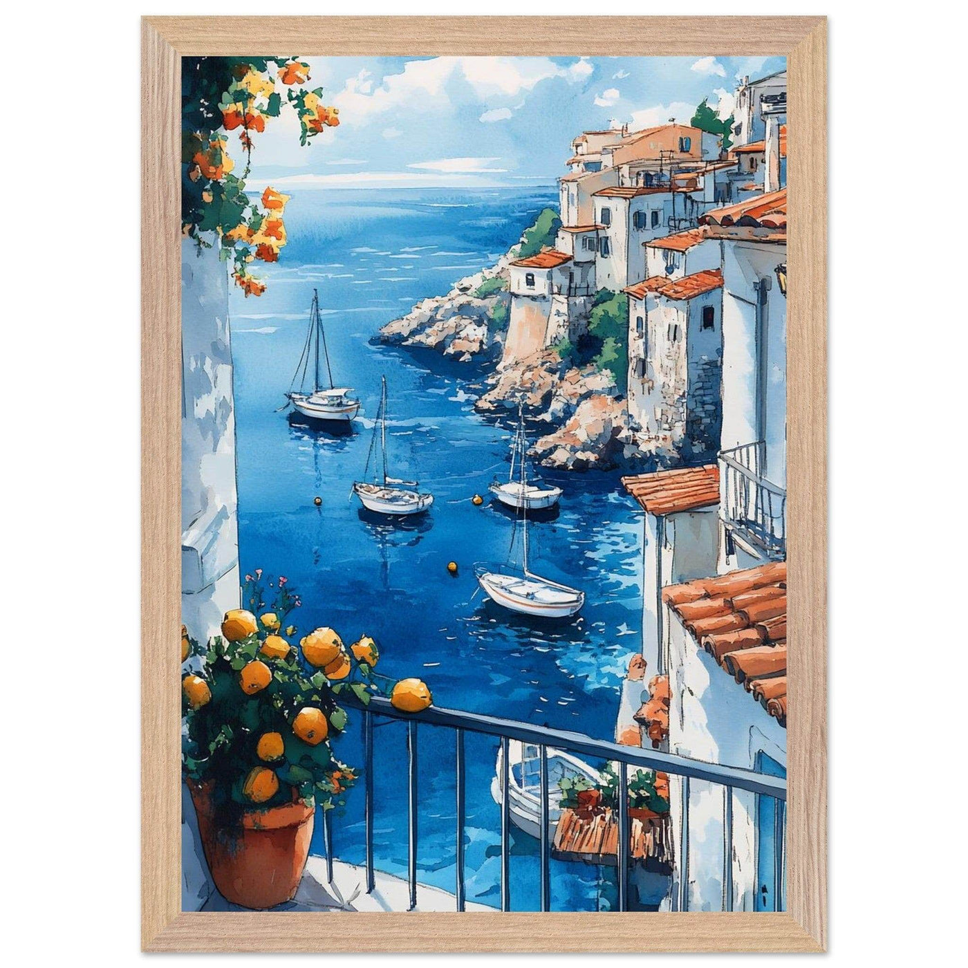 Amalfi Coast Italian Seascape: Serenity with Lush Lemons - Vibrantwalls