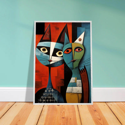 Cubist Abstract Feline Painting in Blue & Orange - Vibrantwalls