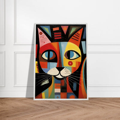 Cubist Cat Abstract Art in Blue and Orange Geometric Design - Vibrantwalls