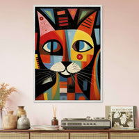 Cubist Cat Abstract Art Blue Orange Geometric Picasso Style Wall Art - Vibrantwalls