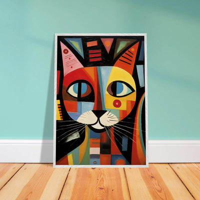 Cubist Cat Abstract Art in Blue and Orange Geometric Design - Vibrantwalls