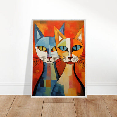 Cubist Cat Abstract Blue Orange Minimalist Design - Vibrantwalls