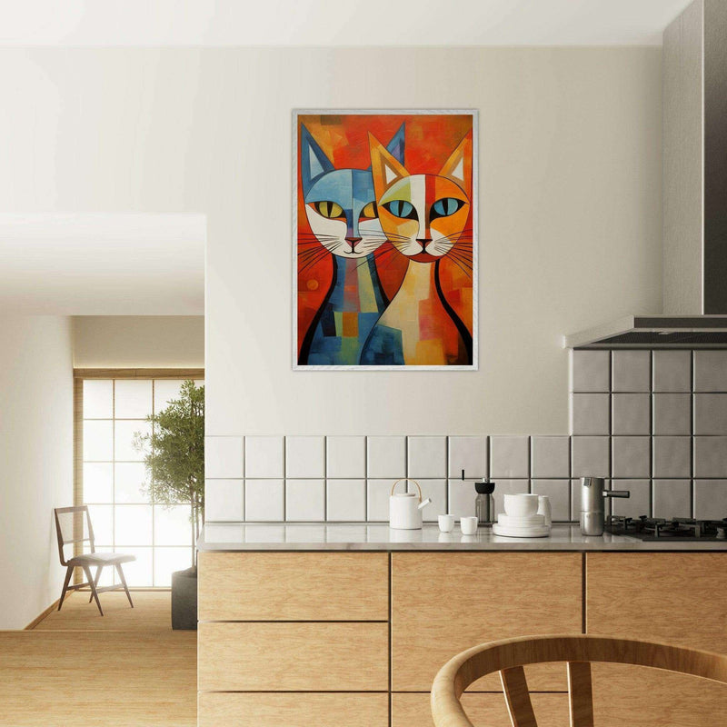Cubist Cat Blue Orange Wall Art - Vibrantwalls