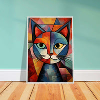 Cubist Cat Art Abstract Blue Orange Modern Feline Picasso Wall Art - Vibrantwalls