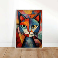 Cubist Cat Art Abstract Blue Orange Modern Feline Picasso Wall Art - Vibrantwalls